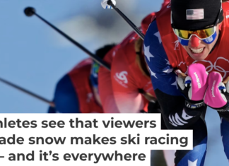U.S. skier Rosie Brennan leads a group during the women’s team sprint classic cross-country skiing competition at the 2022 Winter Olympics. AP Photo/Aaron Favila